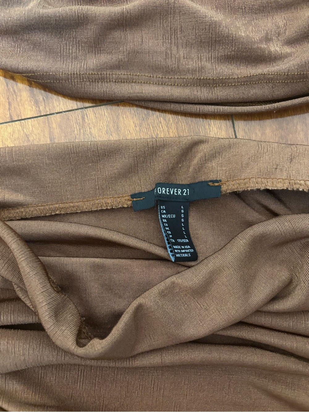 Forever 21 Brown Ruched Two-Piece Skirt Set | Long Sleeve Crop Top | - Picture 9 of 11